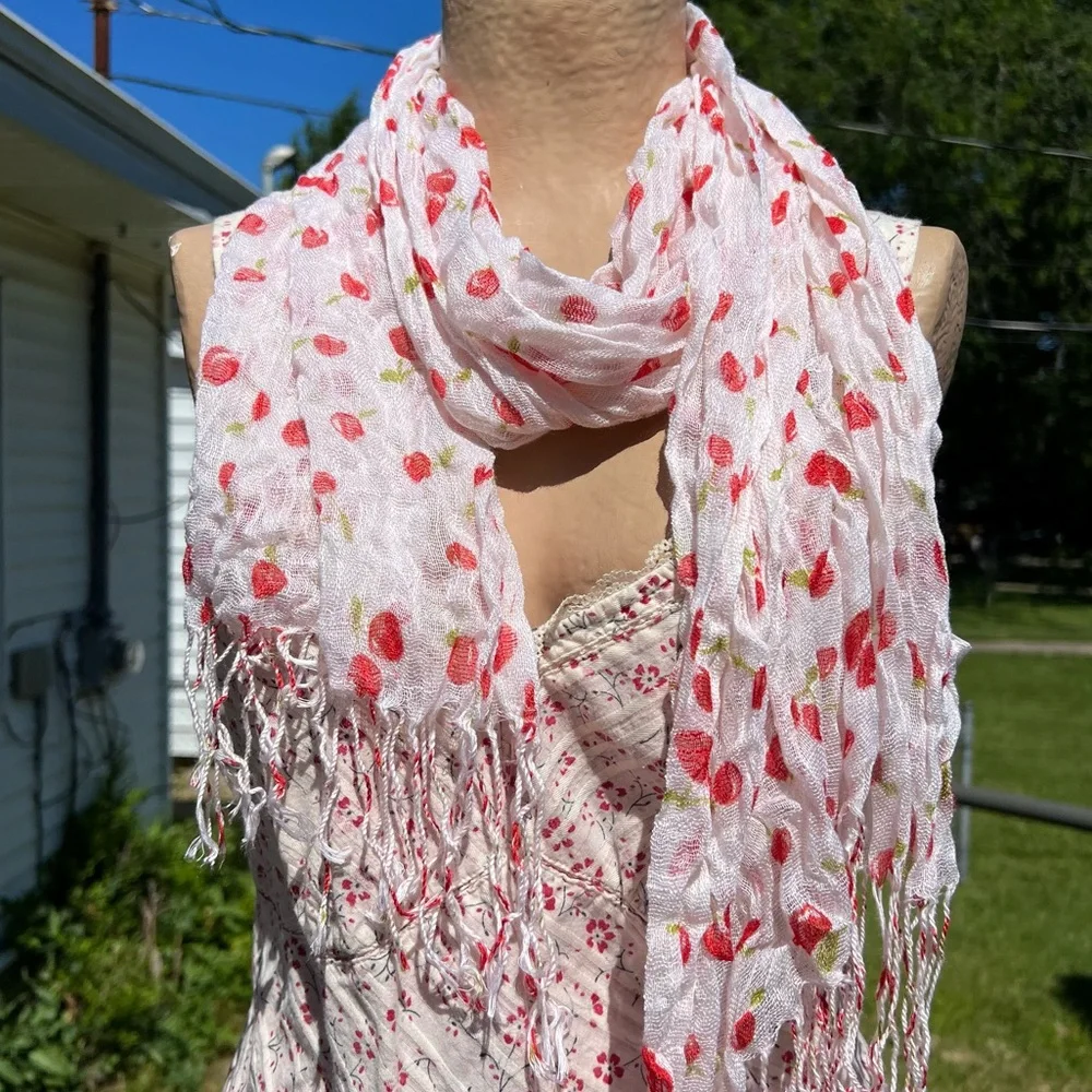 - Cherry Blossom Print Fringed Decorative Scarf! NEW!!
